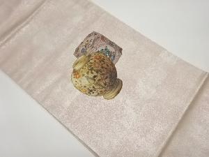 パッチワーク壺に花鳥模様刺繍名古屋帯